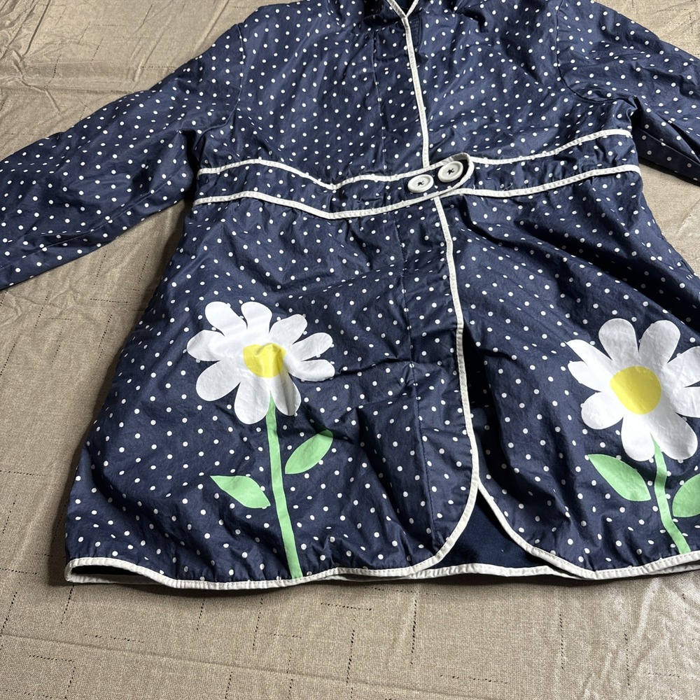Gymboree Wish You Were Here Polka Dot Raincoat Navy White Hood Lined Size 8